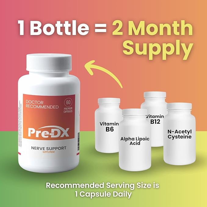 Pre-DX Nerve Support Supplement - Advanced L-Methylfolate Multivitamin w/Vitamin B-Complex &amp More for Resistance Enhancement - 3rd Party Tested L-methylfolate Supplement - 60 Capsules
