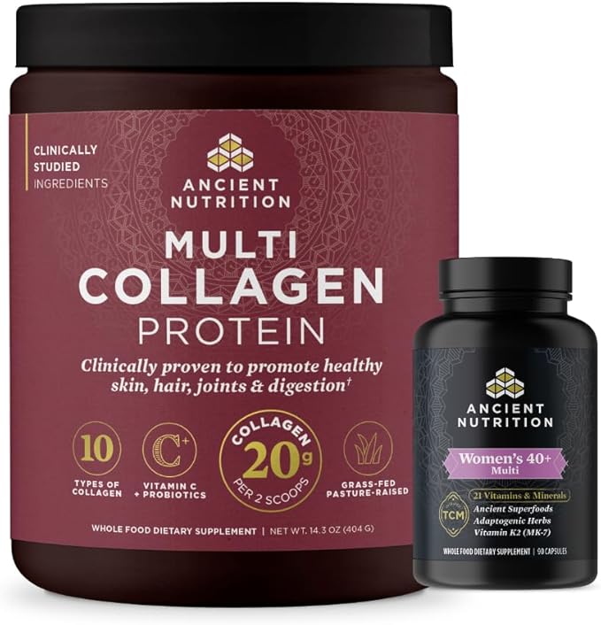 Ancient Nutrition Women's Multivitamin 40+ Once Daily 30 Count + Multi Collagen Protein Powder Unflavored 40 Servings