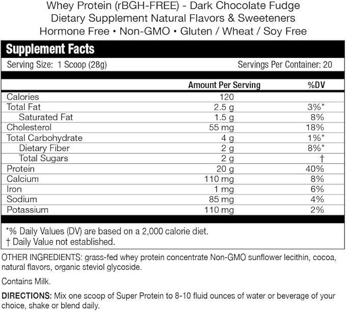 Fortifeye Super New Zealand Grass Fed Whey Protein Dark Chocolate Fudge Flavor 60 Servings 1 Pack - Non-Denatured Organic Grass Fed Whey Protein Powder Chocolate for Workout Sports &amp Immune Sys