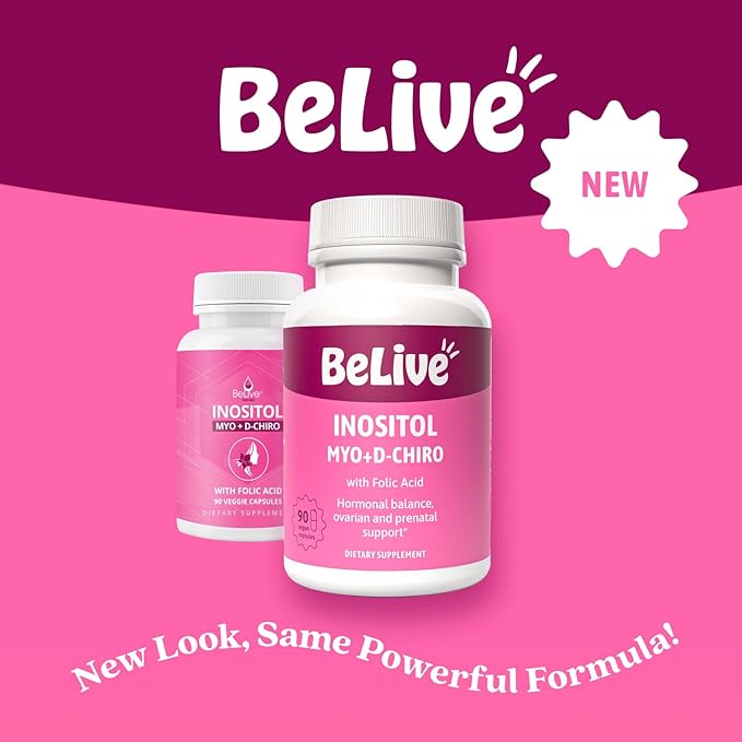BeLive Myo-Inositol &amp D-Chiro Inositol Supplement – 2 Pack – 90 Capsules Each – 40:1 Ratio with Folic Acid for Women