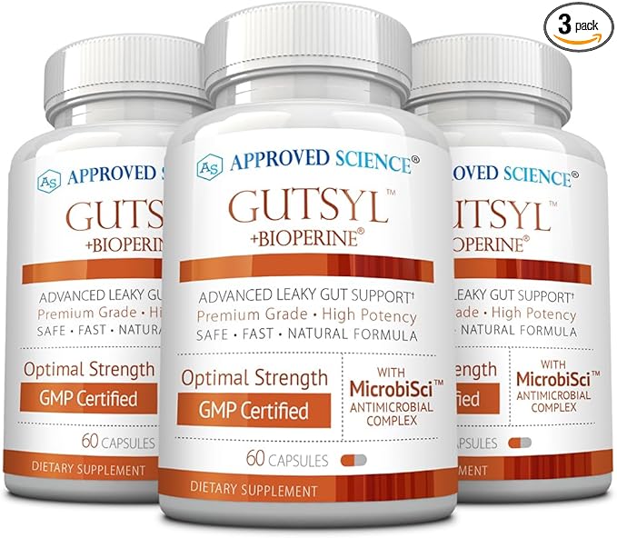 Approved Science® Gutsyl- Leaky Gut Supplement- Protect GI Tract with Aloe Vera Marshmallow Root Licorice and Slippery Elm- Contains Prebiotic and BioPerine- 3 Month Supply