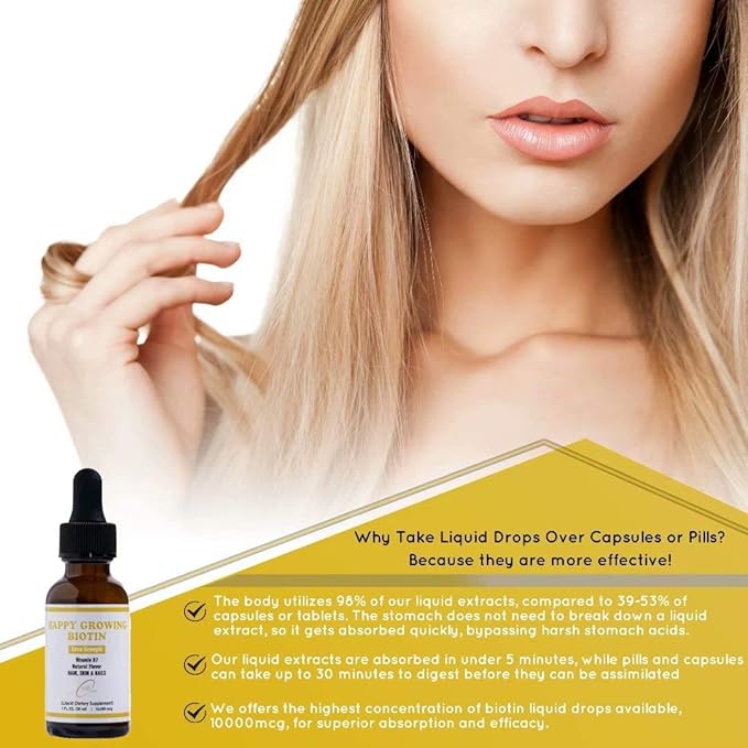 Happy Growing Biotin Liquid Drops for Hair Growth 1 oz