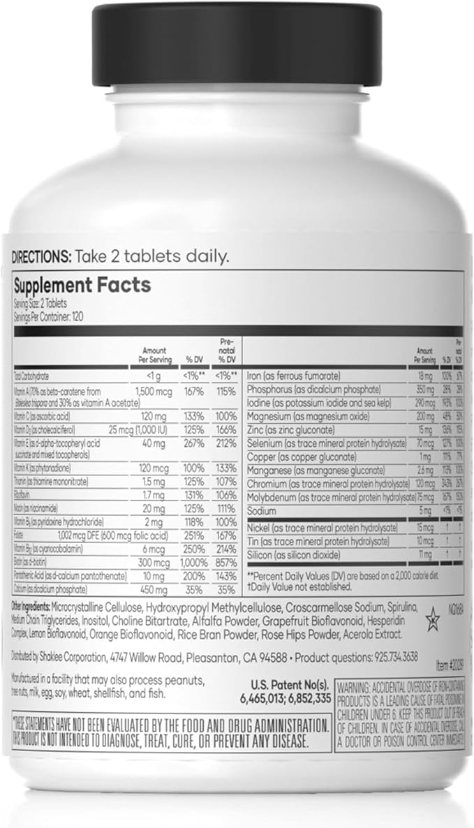 Shaklee - Vita-Lea® Women High-Potency Multivitamin &amp Multimineral for Women - Prenatal/Postnatal Support with 800 mcg Folic Acid 200 mcg Iodine 18 mg Iron - 240 Tablets