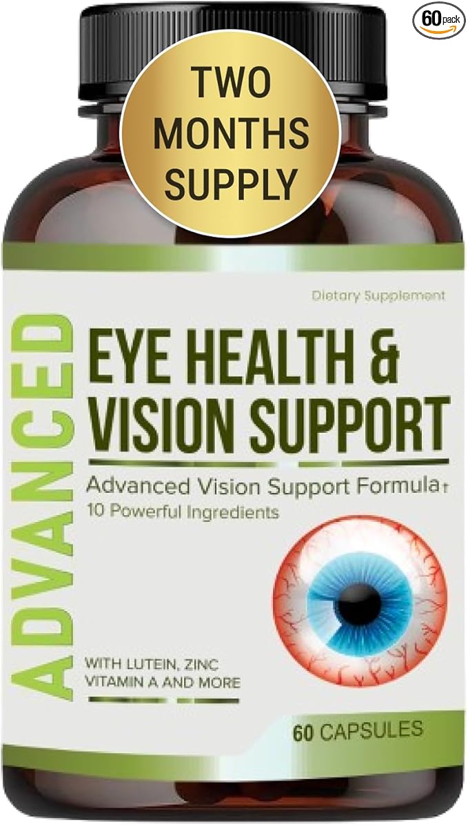 Vision Support - Best Eye Vitamins For Blurry Vision.Eye Supplements For Adults with Lutein For Macular Health Eye Vision Eye Strain and Fatigue.With Zinc and Vitamin A to Support Sharp Vision.