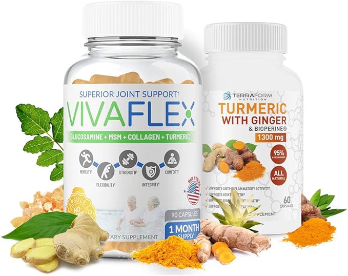 Terraform Nutrition Joint Relief Combo Pack – Vivaflex Plus Turmeric Curcumin with Ginger – Best Supplements for Joint &amp Knee Relief – 1 Month Supply
