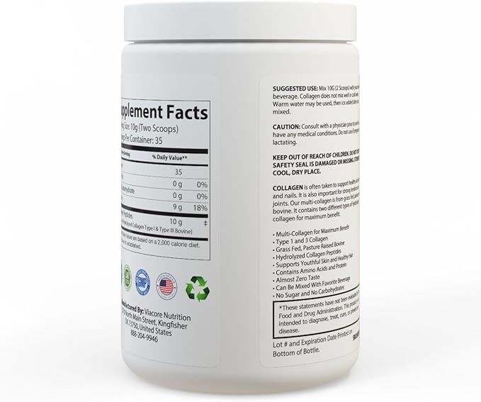 Collagen Peptides Type I &amp III Supplement 350G / 12.3 oz Corn Free Lactose Free FDA Registered