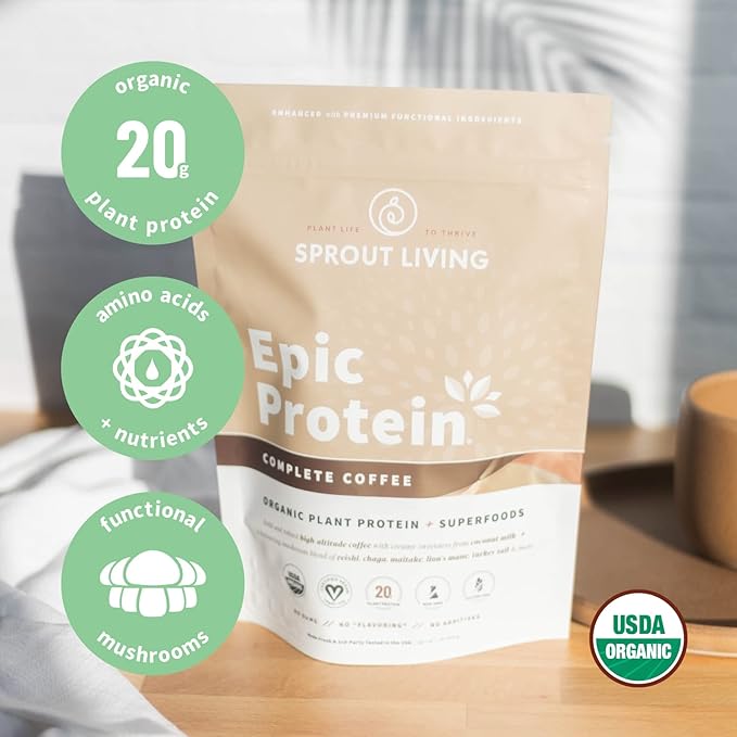Sprout Living Epic Protein Bundle - Chocolate Maca &amp Complete Coffee (20g Organic Plant-Based Protein Powder Vegan Gluten Free Superfoods) | 1lb 12 Servings