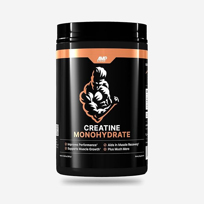 AMP Science® Creatine Monohydrate 60 Servings – Pure Unflavored Creatine Powder for Strength Muscle Growth Power Recovery &amp High-Intensity Training