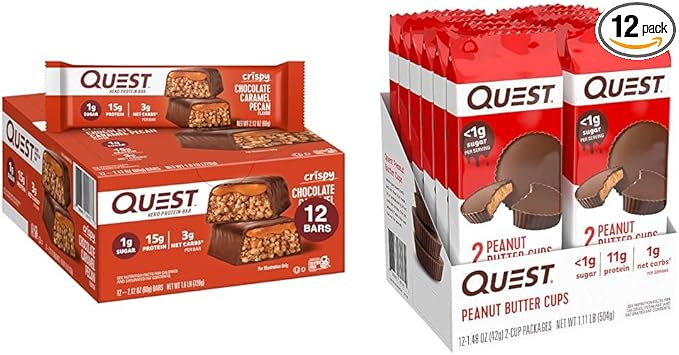 Quest Nutrition Crispy Chocolate Caramel Pecan Hero Protein Bar 15g Protein 1g Sugar &amp High Protein Low Carb Gluten Free Keto Friendly Peanut Butter Cups 12 Count