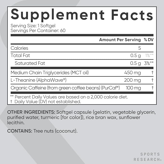 Sports Research® Energy Production Pack - 23 Essential Vitamins &amp Minerals with CoQ10 &amp Iodine - Daily Nutrient Support + L-Theanine Supplement + Caffeine &amp MCT Oil + Magnesium L-Threonate