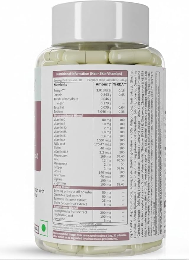 Vishopy Hair Skin Vitamins Supplement with Biotin Keratin Booster for Hair Growth Turmeric Primrose Oil &amp Collagen Supporter- 60 Capsules for Men and Women