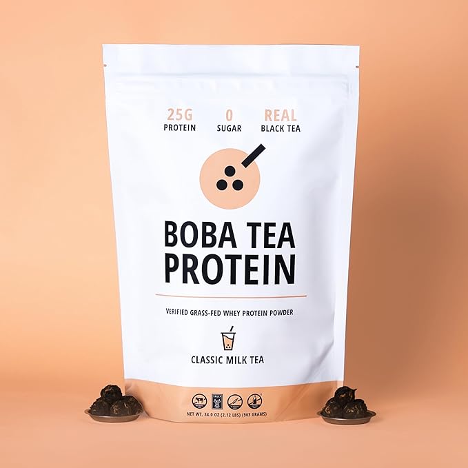 Boba Tea Protein Classic Milk Tea | 25g Grass-Fed Whey Protein Isolate Powder | Gluten-Free &amp Soy-Free Bubble Tea Protein Drink | Real Ingredients &amp Lactose-Free Protein Drink | 25 Servings