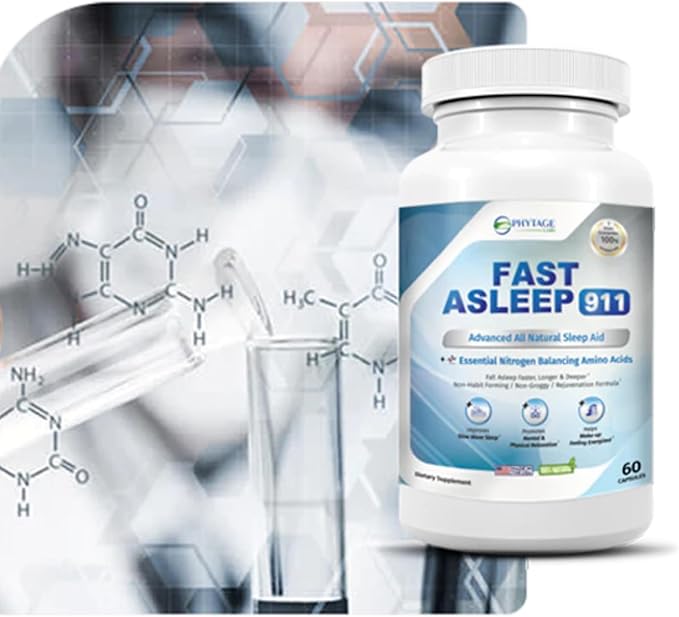 Fast Asleep 911 – Nighttime Routine Supplement with Melatonin &amp Goji Berries – Plant-Based Non-Habit Forming Formula – 60 Capsules