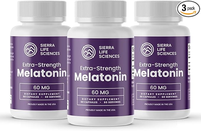 60 mg High Dosage Melatonin Supplement - Extra Strength High Potency Sleep Support Vegan Non-GMO Made in USA Easy-to-Swallow Capsules 180 Count (180 Servings)