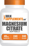 BulkSupplements.com Magnesium Citrate Softgels - Magnesium Supplement - 40mg Magnesium Gluten Free 1 Softgel per Serving 240 Count (Pack of 1)
