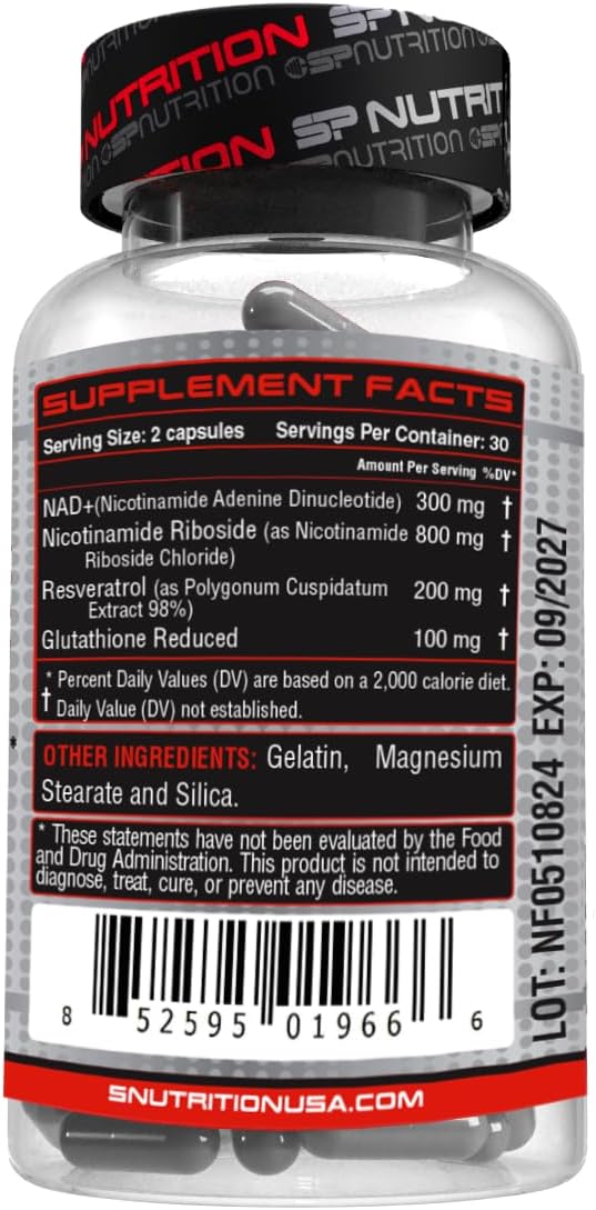 SP Nutrition NAD+ Revive – Premium Nicotinamide Adenine Dinucleotide Supplement – Supports Cellular Energy Metabolism &amp Healthy Aging – 60 Capsules