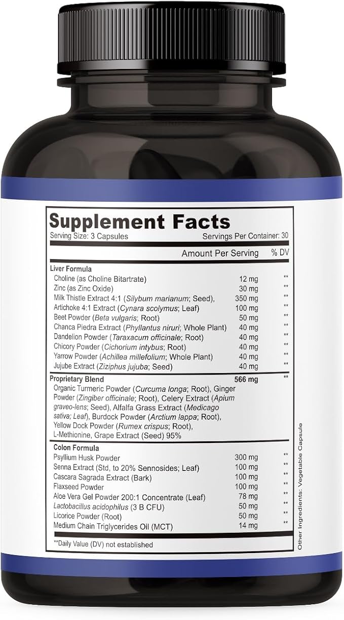 Liver &amp Colon Cleanse - 2X Stronger - Liver Cleanse Detox &amp Repair - Colon Cleanser &amp Detox - Premium Milk Thistle Supplement - Men &amp Women - Vegan 90 Capsules