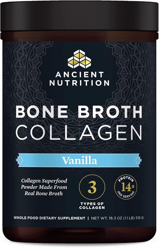 Ancient Nutrition Collagen Powder Bone Broth Collagen Vanilla Hydrolyzed Multi Collagen Peptides Supports Skin and Nails Joint Supplement 30 Servings 18.3oz