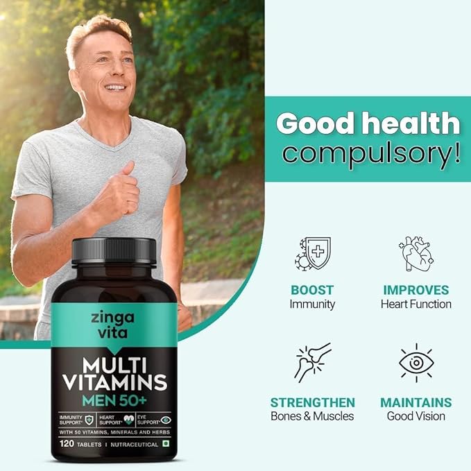 Multivitamin for Men 50 Plus Age - 120 Tablets | with 50 Vitamins Minerals Herbal Extracts L-Arginine Ginseng &amp Super Antioxidants Blend for Enhanced Energy Heart Immunity Joints Support