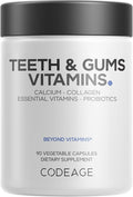 Codeage Teeth &amp Gums Vitamins + Oral Probiotics Supplement for Mouth - Whole Food Calcium Collagen Potassium Vitamin C D3 K2 Zinc – Oral Care &amp Dental Multivitamin Supplements - 90 Capsu