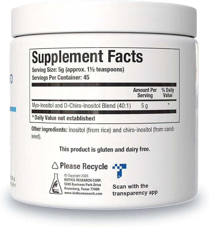 Biotics Research Balanced B8 Powder Myo inositol and D Chiro inositol 40:1 Ratio Women’s Health Neural Communication Fat Metabolism Vascular Health Hair Growth 8 Ounces