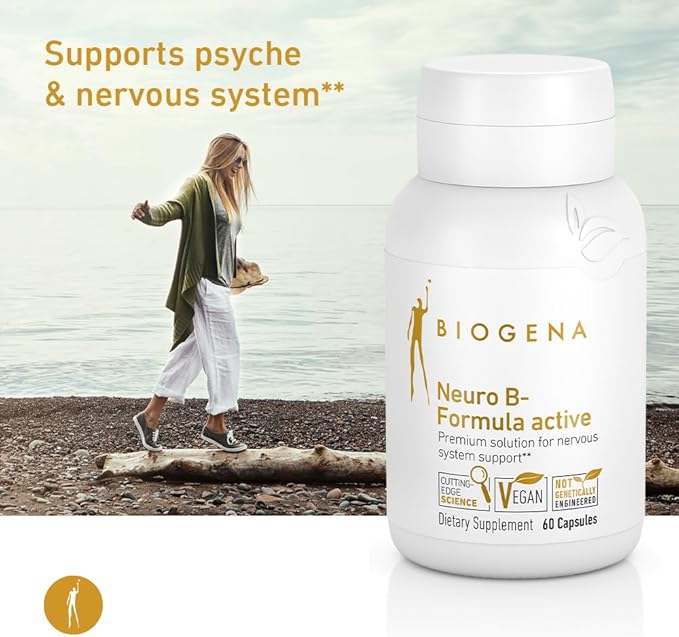 Biogena Vitamin B Complex Capsules with All 8 b-Vitamins B1 B2 B6 B12 folate niacin biotin and pantothenic Acid to Support Psyche &amp Nervous System** - Neuro B-Formula Active Gold