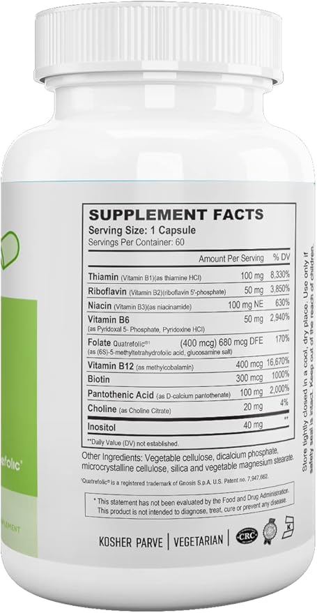 Nutri Supreme Ultimate B Complex Highly Absrobable Essential B Vitamins with Methylfolate to Support Nervous System Function 60 Capsules