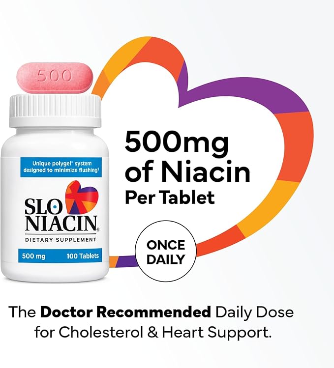 Slo Niacin 500mg Flush Free 100 Capsules/Tablets 2-PACK WITH Kinara Pill Box 201 Piece Set