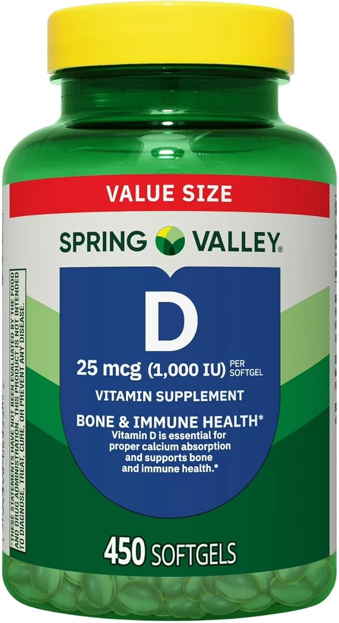 Spring Valley Vitamin D3 1000 IU Softgels Bone &amp Immune Health Support 450 Count