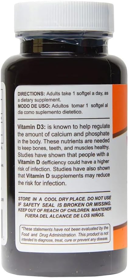 Sunshine Naturals Vitamin D3 Dietary Supplement. High Strength for Immune System Support Bone Health Mood Boost and Muscle Function. Supports Healthy Calcium Absorption. 100 Gels.