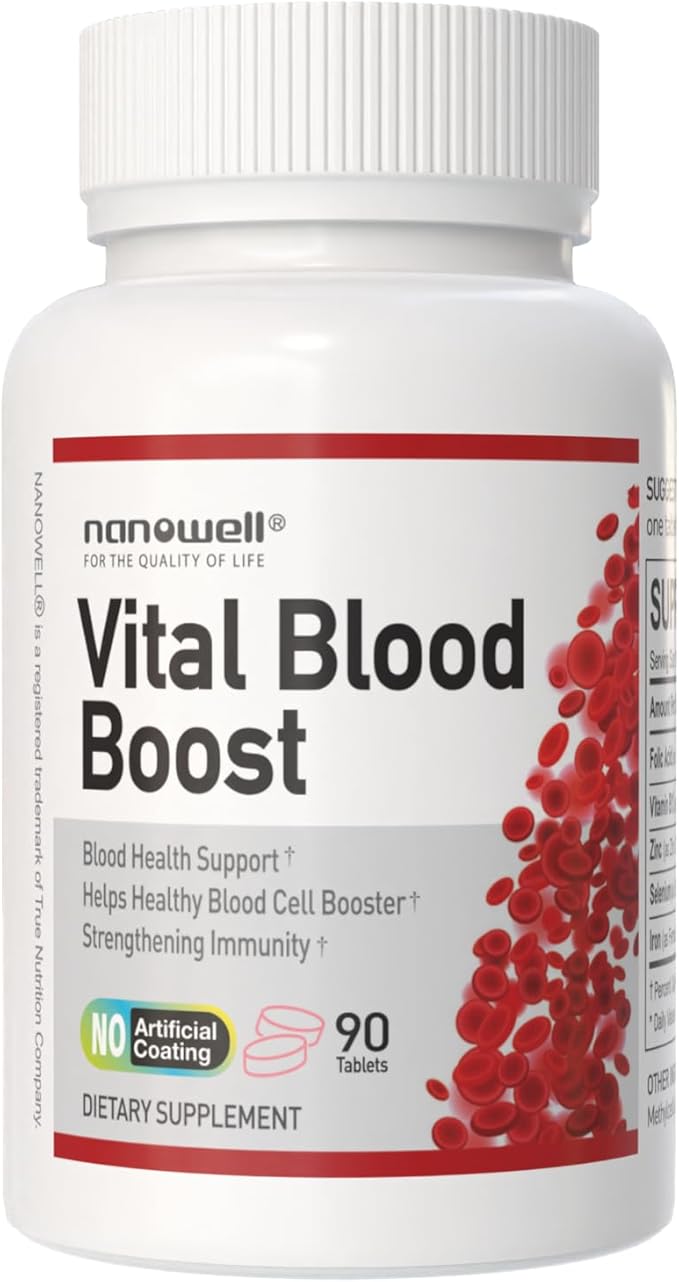 Vital Blood Boost – Dietary Supplement with Iron Selenium Zinc Vitamin B12 &amp Folic Acid – 90 Tablets 90 Day Supply