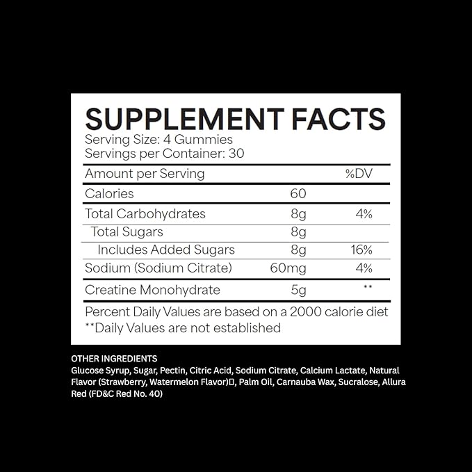 Creatine Gummies | 5g Creatine Monohydrate per Serving | Muscle Strength &amp Recovery | Chewable Creatine Supplement | 30 Servings (Strawberry Watermelon)