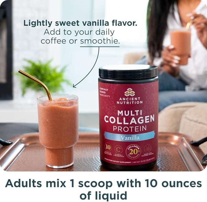 Ancient Nutrition Grass-fed Whey Protein Powder Vanilla Bean 20 Servings + Multi Collagen Peptides Protein Powder Vanilla 24 Servings