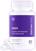 Bettervits NMN Supplement with Quercetin Powder| NAD+ Resveratrol Support Formula for Cells Regeneration Energy and Anti-Aging Support | NAD Supplements for Women &amp Men - 60 Capsules