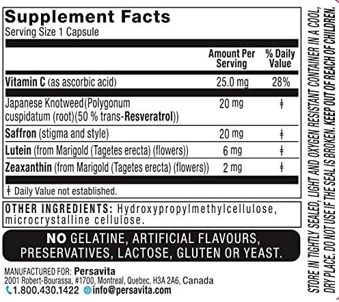 Saffron 2020-PRO Supplement with Saffron Resveratrol Zeaxanthin and Lutein- 90 Vegetarian Capsules