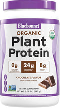 BlueBonnet Nutrition Organic Plant Protein Powder 24g Plant Based Protein Zero Sugar 8g Prebiotic Fiber USDA Organic Non-GMO Kosher Gluten-Free Soy-Free Vegan Chocolate Flavor 19 Servings