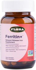 Flora Ferritin+ Delayed-Release Iron Supplement - Plant-Based Iron Supplement - Blood Cell &amp Energy Support - Vegan &amp Gluten-Free - Amber Glass Bottle - 60 Vegan Capsules