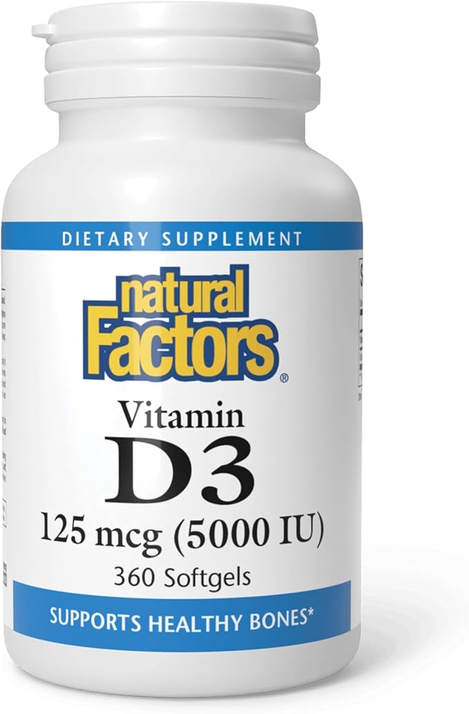 Natural Factors Vitamin D3 5000 IU (125 mcg) Supports Strong Bones Muscles and Immune Function 360 Softgels