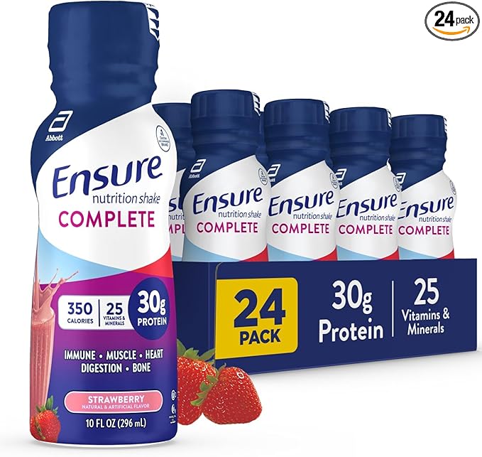 Ensure COMPLETE Nutrition Shake with 30g Protein Immune Health Nutrients Chocolate and Strawberry Flavors Packs of 24 (10 fl oz)