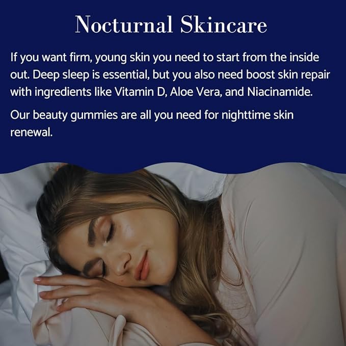 Glotrition Beauty Sleep Gummy | Deeper Higher Quality Sleep | Rejuvenate &amp Moisturize Skin at Night | Non-Habit Forming with Natural Ingredients | 60 Gummies