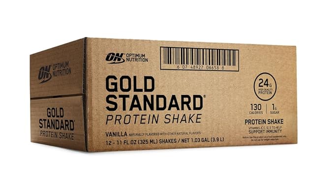 Optimum Nutrition Gold Standard Protein Shake 24g Protein Ready to Drink Protein Shake Gluten Free Vitamin C for Immune Support Vanilla 11 Fl Oz 12 Count (Pack of 1) (Packaging May Vary)