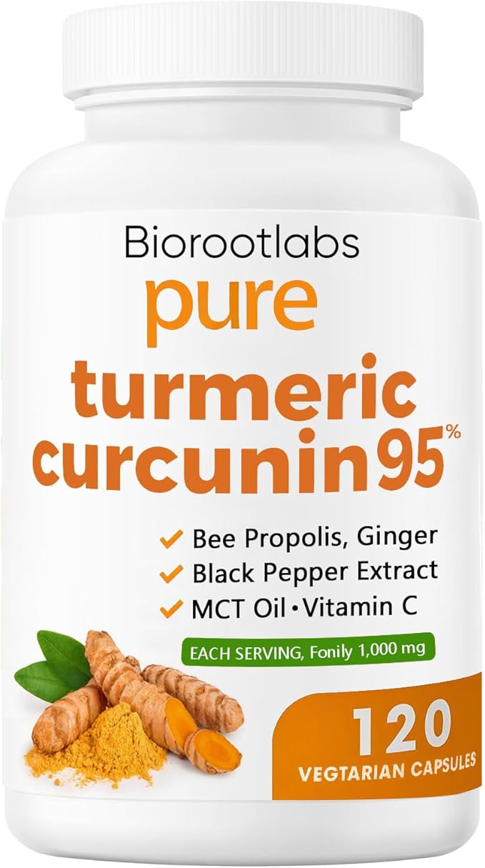 Biorootlabs Turmeric Curcumin Supplement 1000mg – 95% Curcuminoids with Ginger Bee Propolis Black Pepper MCT Oil – High Absorption Formula for Wellness &amp Immune Support – 120 Capsules(1)