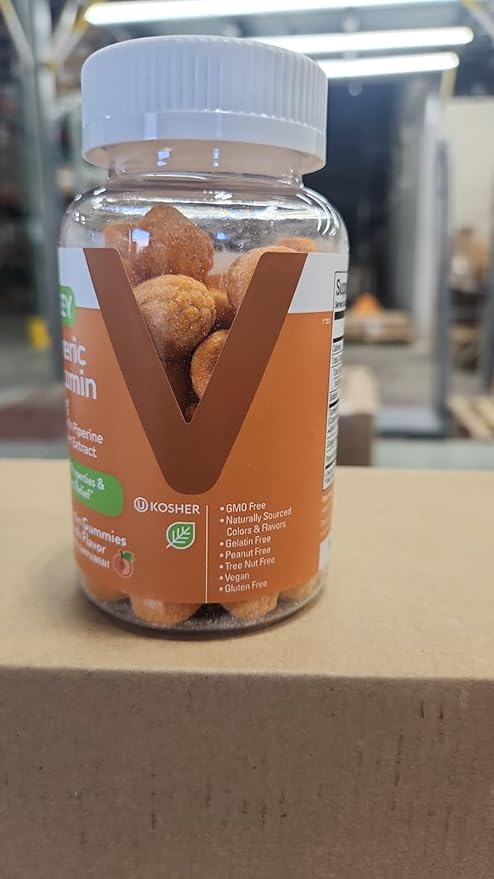 Viteey Turmeric Gummies with Turmeric Curcumin Ginger &amp Black Pepper Extract - Immune Support Healthy Skin and Joint Health - Vegan Gelatin Free GMO Free - Tasty Chewable Peach Flavored-120 C