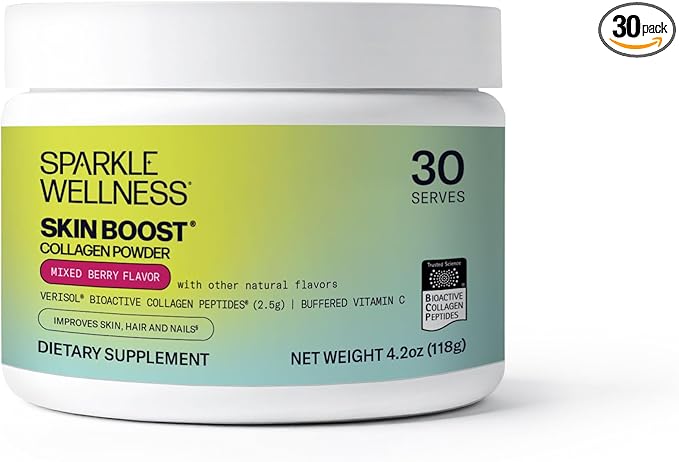 Sparkle Wellness VERISOL Bioactive Hydrolyzed Collagen Peptides | Collagen Powder Supplement with Vitamin C for Skin Hair &amp Nail Health | Skin Boost (Mixed Berry) [30-Serves]