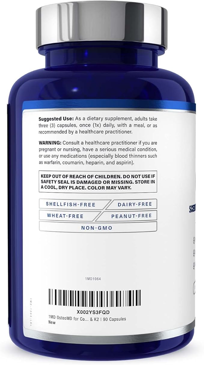 1MD Nutrition OsteoMD for Comprehensive Bone Support | with Calcium Hydroxyapatite Vitamin D3 &amp K2 | 180 Capsules (2-Pack)