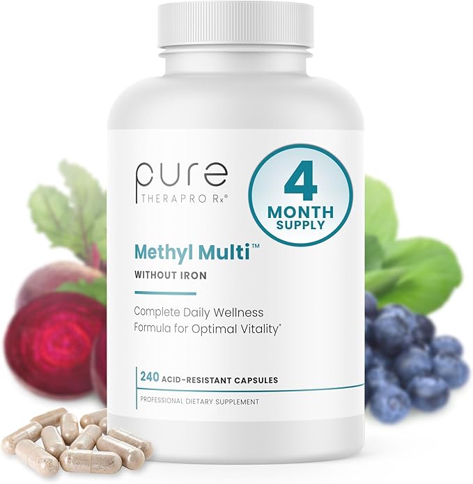 Pure Therapro Rx Methylated Multivitamin for Men and Women | Made in USA | Methyl Multi Without Iron Methyl B12 &amp Methylfolate | 240 Capsules 4-Month Supply