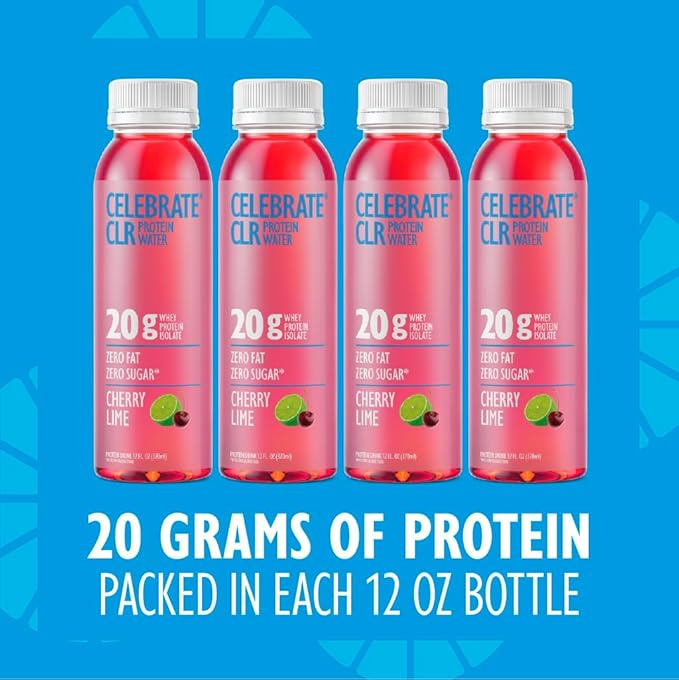 Celebrate Vitamins CLR Whey Isolate Protein Water Cherry Lime – 20g Ready-to-Drink Protein for Post-Bariatric Surgery Patients – Gluten-Free Sugar-Free Hydrating Refreshing Protein Beverage 12 Pack