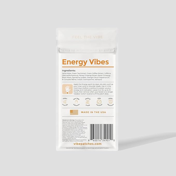 Energy Patch | Wearable Wellness for Caffeine Support with Yerba Mate Green Tea | Long Lasting Patch for 10 Hours | Vegan &amp Latex Free | 4 Patches Per Pack 3 Pack