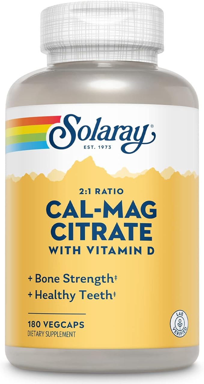 SOLARAY Calcium &amp Magnesium Citrate 2:1 Ratio w/Vitamin D-3 Healthy Bones Muscle &amp Nervous System Support High Absorption 180 Capsules
