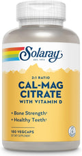 SOLARAY Calcium &amp Magnesium Citrate 2:1 Ratio w/Vitamin D-3 Healthy Bones Muscle &amp Nervous System Support High Absorption 180 Capsules